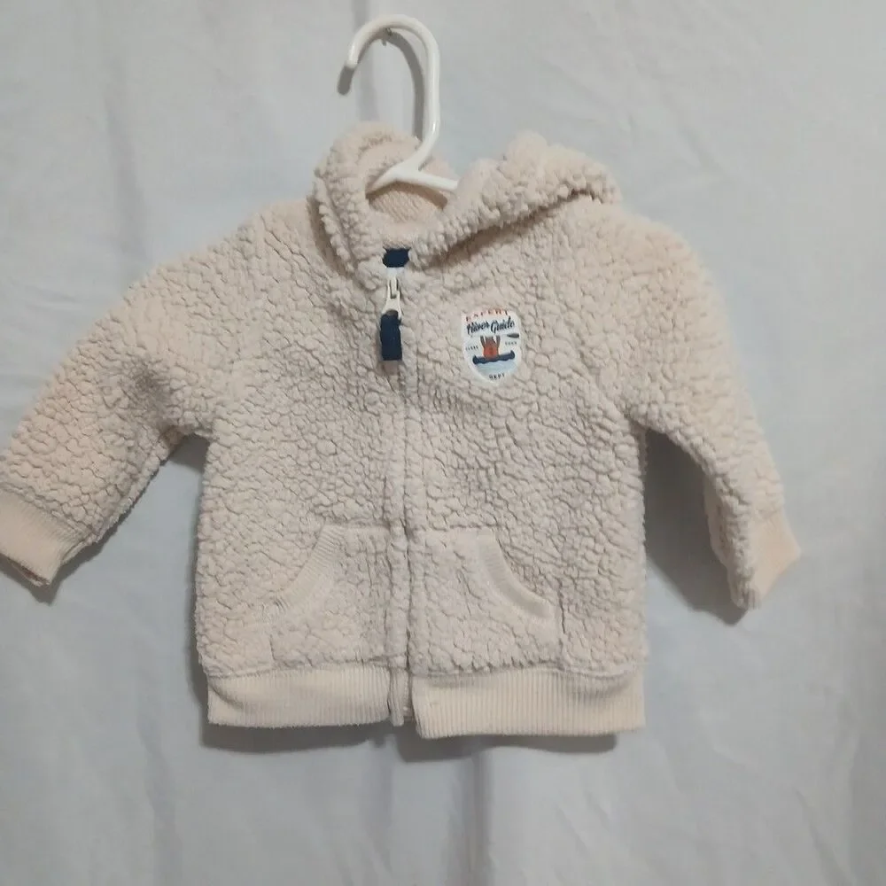 Carters Fleece  Tan 9 Mth Jacket Sweater Full Zip Expert River Guide Patch